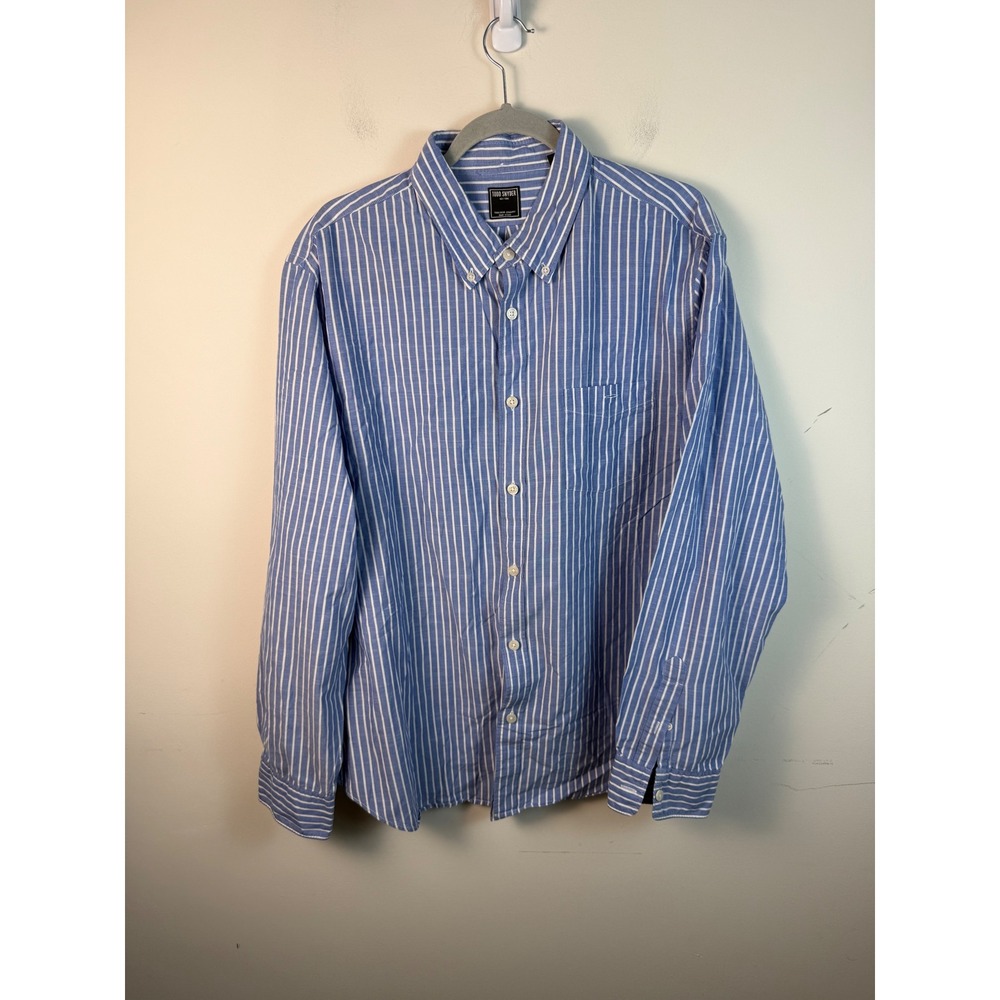 Todd Snyder Mens XXL Blue White Striped Cotton Button Down Shirt